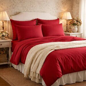 Ralph Lauren Dunham Sateen QUEEN Sheet SET Admiral Red 300 Thread Count NEW NIP